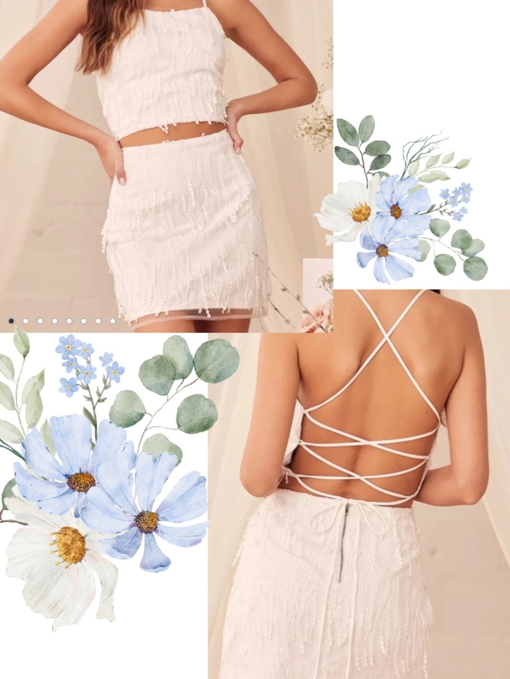 NWT Lulu’s Dancing in a Dream White Fringe Lace-up Two Piece Mini Dress Size S
